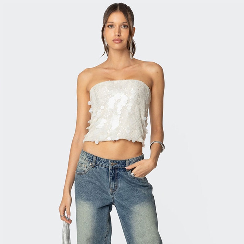 NWT Edikted Samara Sequin Strapless Top Size Small